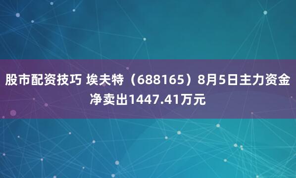 股市配资技巧 埃夫特（688165）8月5日主力资金净卖出1447.41万元