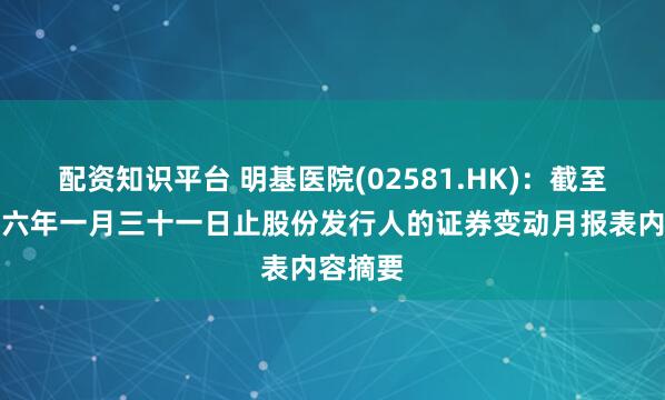 配资知识平台 明基医院(02581.HK)：截至二零二六年一月三十一日止股份发行人的证券变动月报表内容摘要