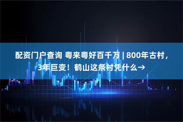配资门户查询 粤来粤好百千万 | 800年古村，3年巨变！鹤山这条村凭什么→